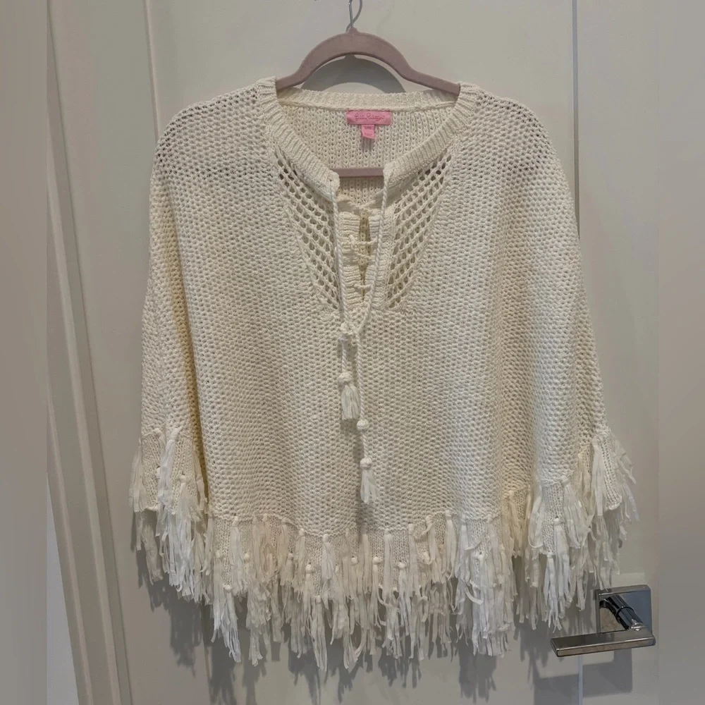 Lilly Pulitzer Val Sweater Poncho White S Elegant White Women's Sweater